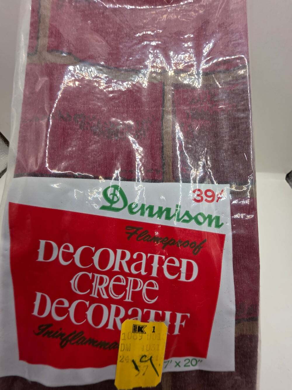 Vintage Dennison Flameproof Decorated Crepe Paper Red Brick 7' x 20"